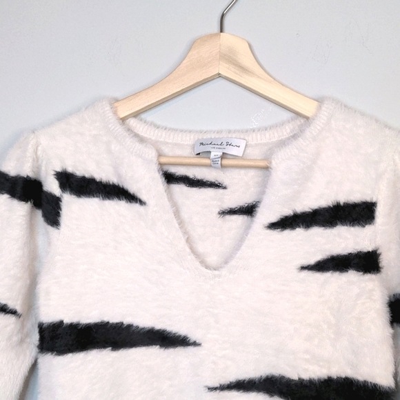 Michael Stars Honey Elbow Sleeve Pullover Sweater White Black Stripe V Size XS - Picture 4 of 13